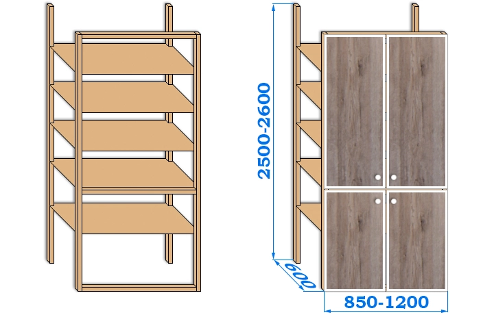 Прямокутна пластикова шафка розміром 1200 x 2600 x 600