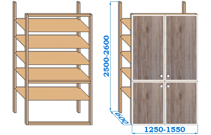 Прямокутна пластикова шафка розміром 1500 x 2600 x 600