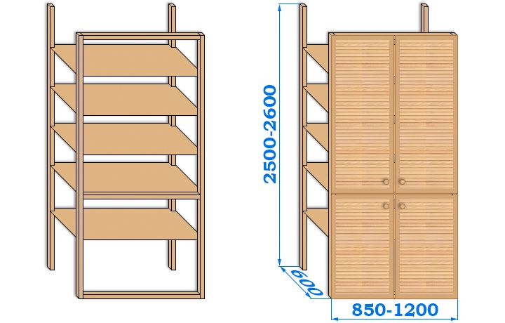 Прямокутна жалюзійна шафка розміром 1200 x 2600 x 600