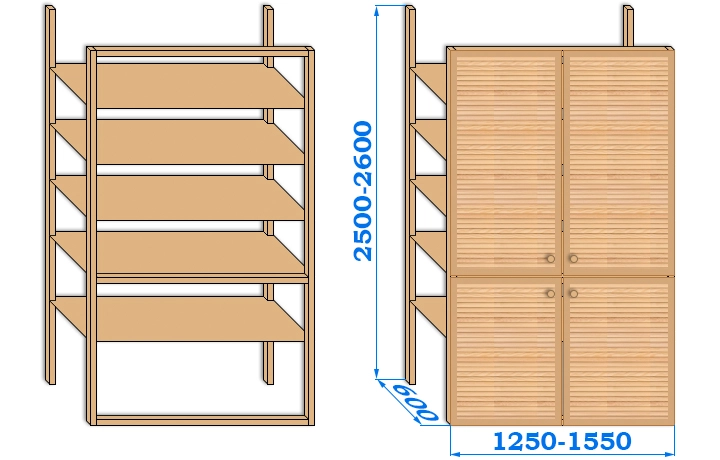 Прямокутна жалюзійна шафка розміром 1500 x 2600 x 600