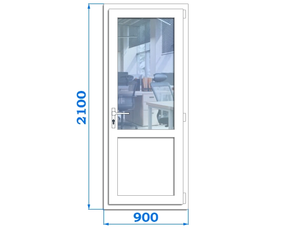 Металопластикові двері офісні, розмір двері 900 x 2100