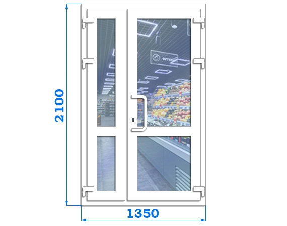 Полуторні металопластикові двері вхідні, розмір двері 1350 x 2100