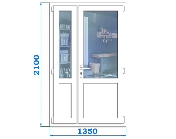 Полуторні металопластикові двері міжкімнатні, розмір двері 1350 x 2100