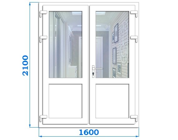 Подвійні металопластикові двері вхідні, розмір двері 1800 x 2100