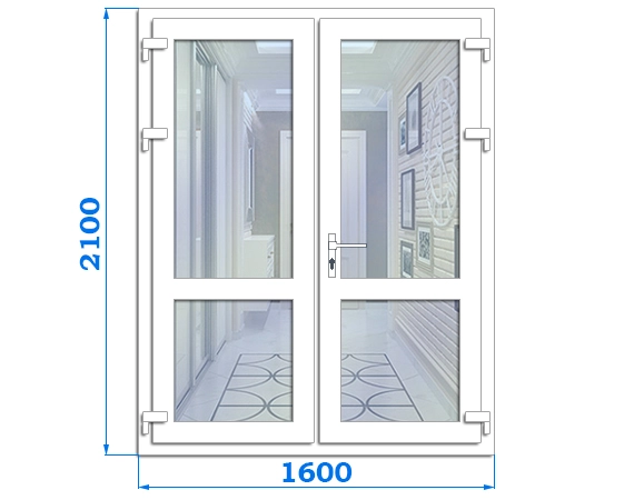 Подвійні металопластикові двері вхідні, розмір двері 1800 x 2100