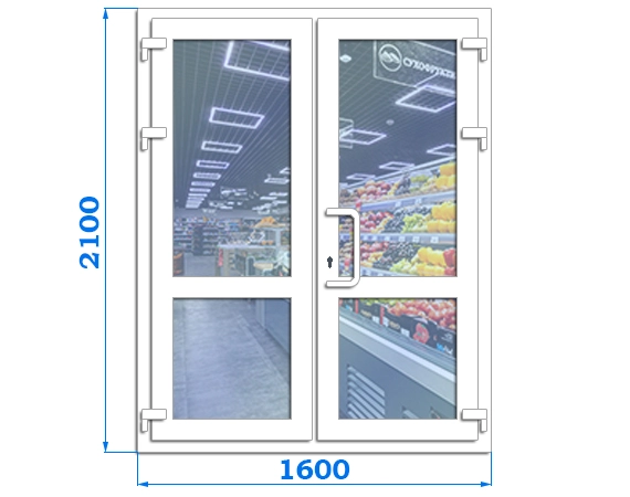 Подвійні металопластикові двері вхідні, розмір двері 1800 x 2100